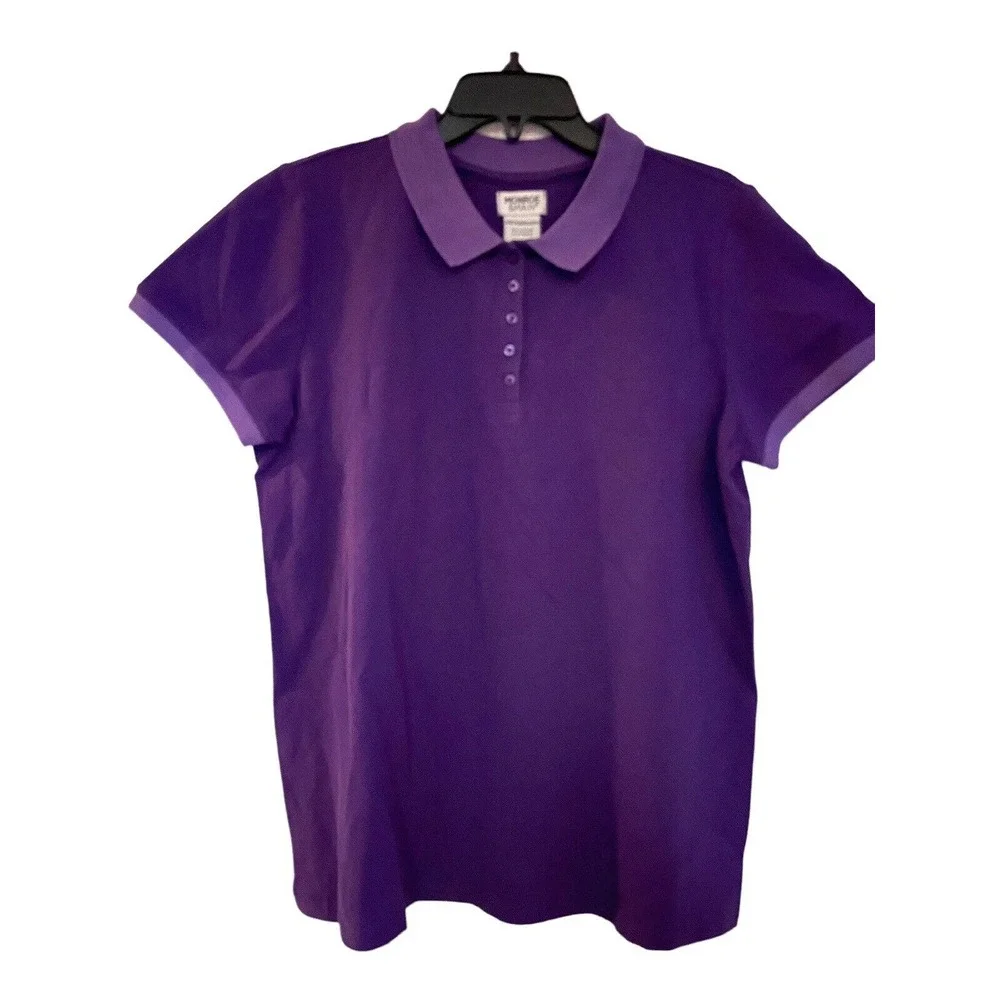 Monroe & Main Contrast Collar Polo Purple Business Casual Short Sleeve Golf Top - Picture 2 of 7